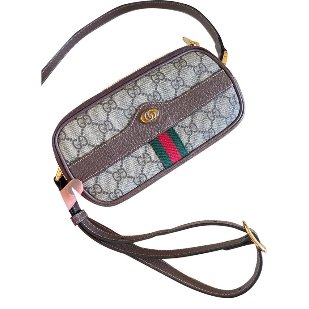 Gucci Ophidia Brown and Green Crossbody Triple Pocket Bag